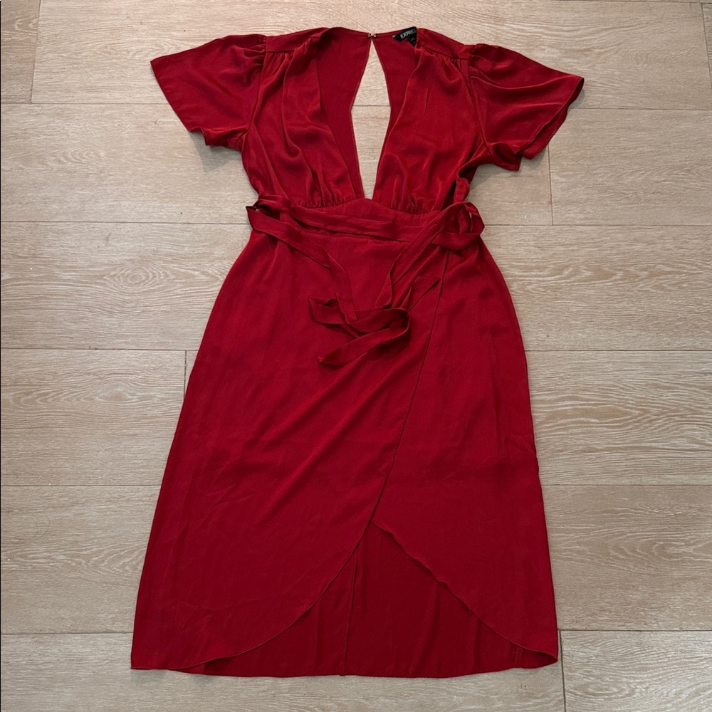 Elegant Satin Red Wrap Dress
